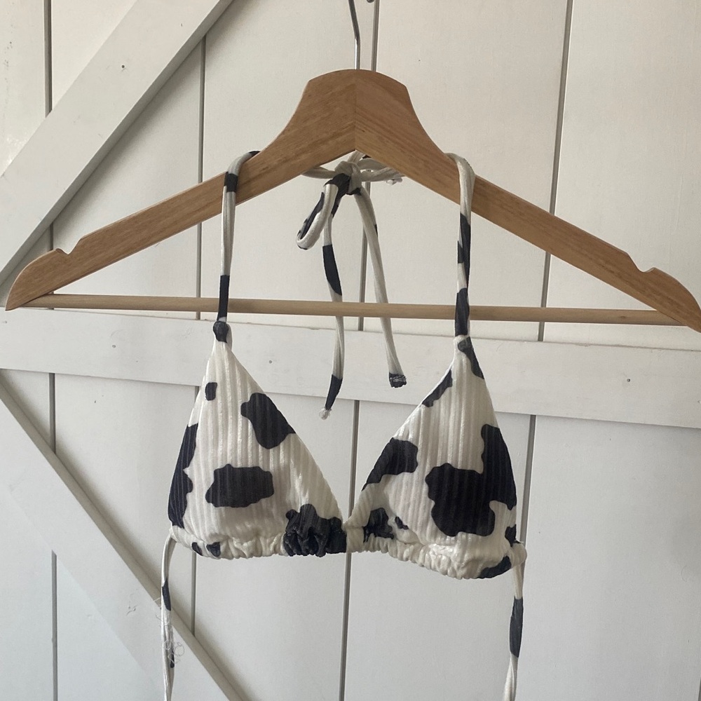 Black and White Cow Print Bikini Top